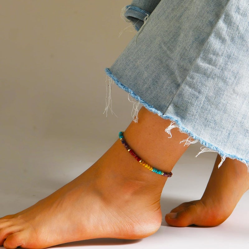 Wremily Natural Stone Beaded Anklets Bracelets for Women Handmade Beaded Anklet Bracelet Waterproof Boho Beads Ankle Bracelet Adjustable Summer Jewelry - Image 4